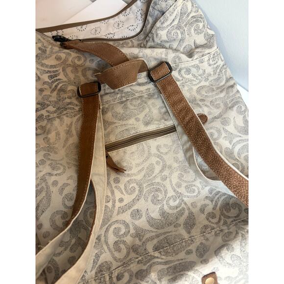 Myra Bag Backpack Upcycled Canvas Leather Hair on Hide Large Excellent Condition - Picture 9 of 11